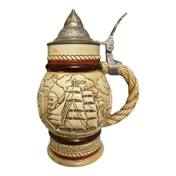 Vintage Avon Collectors Beer Stein with Pewter Lid – Nautical Ship Design - Picture 1 of 8